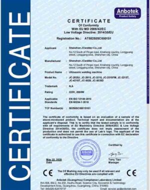 CE certification of ultrasonic welding machine
